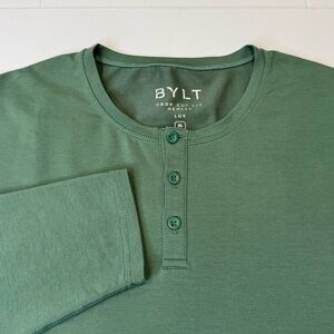 BYLT Drop Cut Henley Lux Men's XL Long Sleeve Green